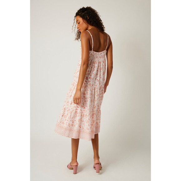 Aqua Midi Dress Size Large Made in India 100% Cotton Smocked Back Panel Lined - Picture 2 of 10